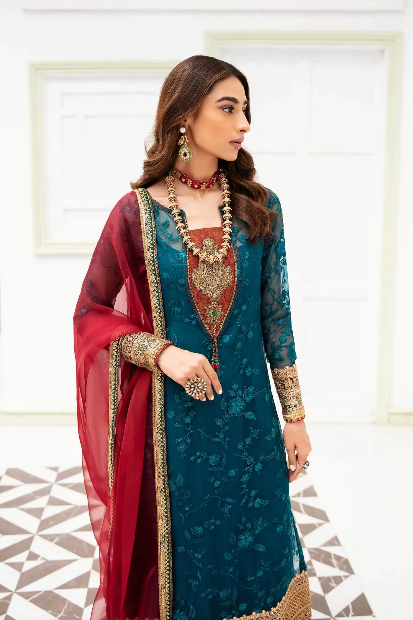 Classic Teal Green Embroidered Pakistani Salwar Kameez Dupatta Suit