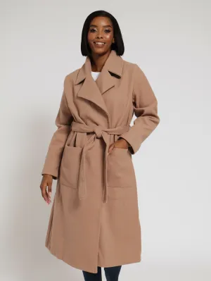 Collared Belted Melton Coat - Taupe
