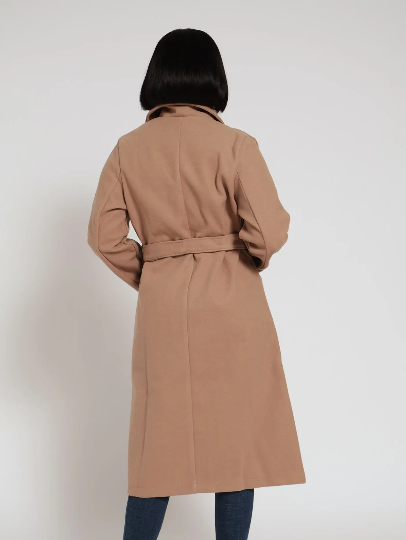 Collared Belted Melton Coat - Taupe