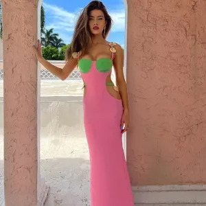 Color Shells Sleeveless Cutout Prom Maxi Dress - Pink