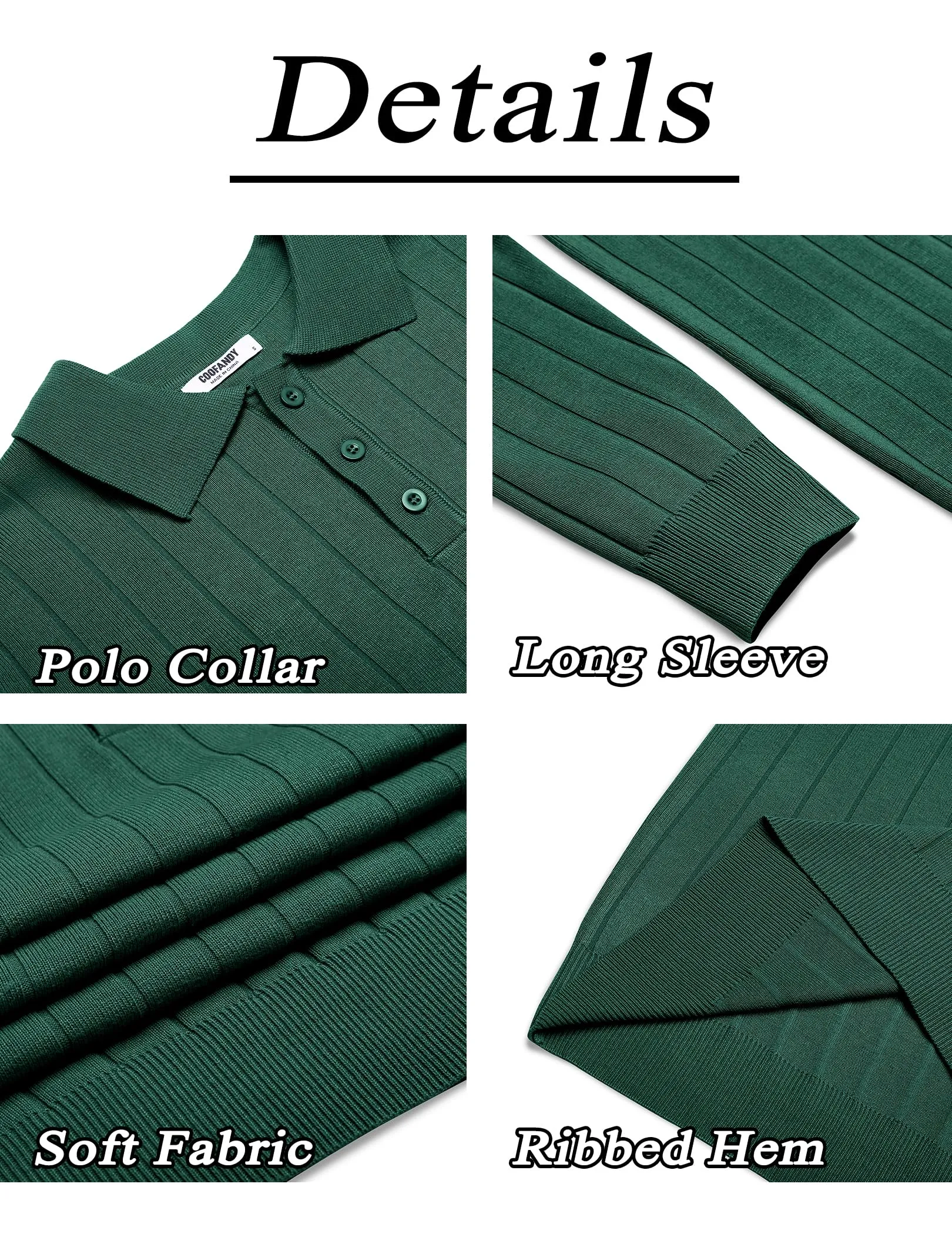 COOFANDY Mens Knit Polo Sweater Long Sleeve Polos Lightweight Casual Dress Pullover Sweaters