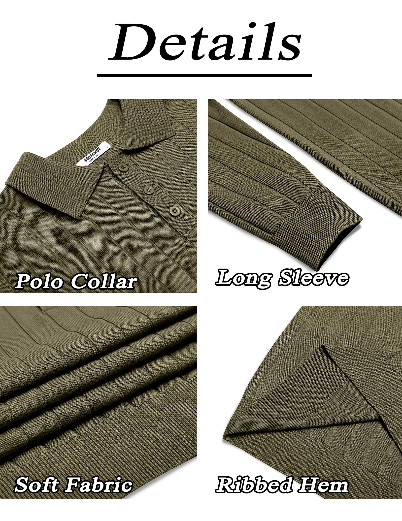COOFANDY Mens Knit Polo Sweater Long Sleeve Polos Lightweight Casual Dress Pullover Sweaters