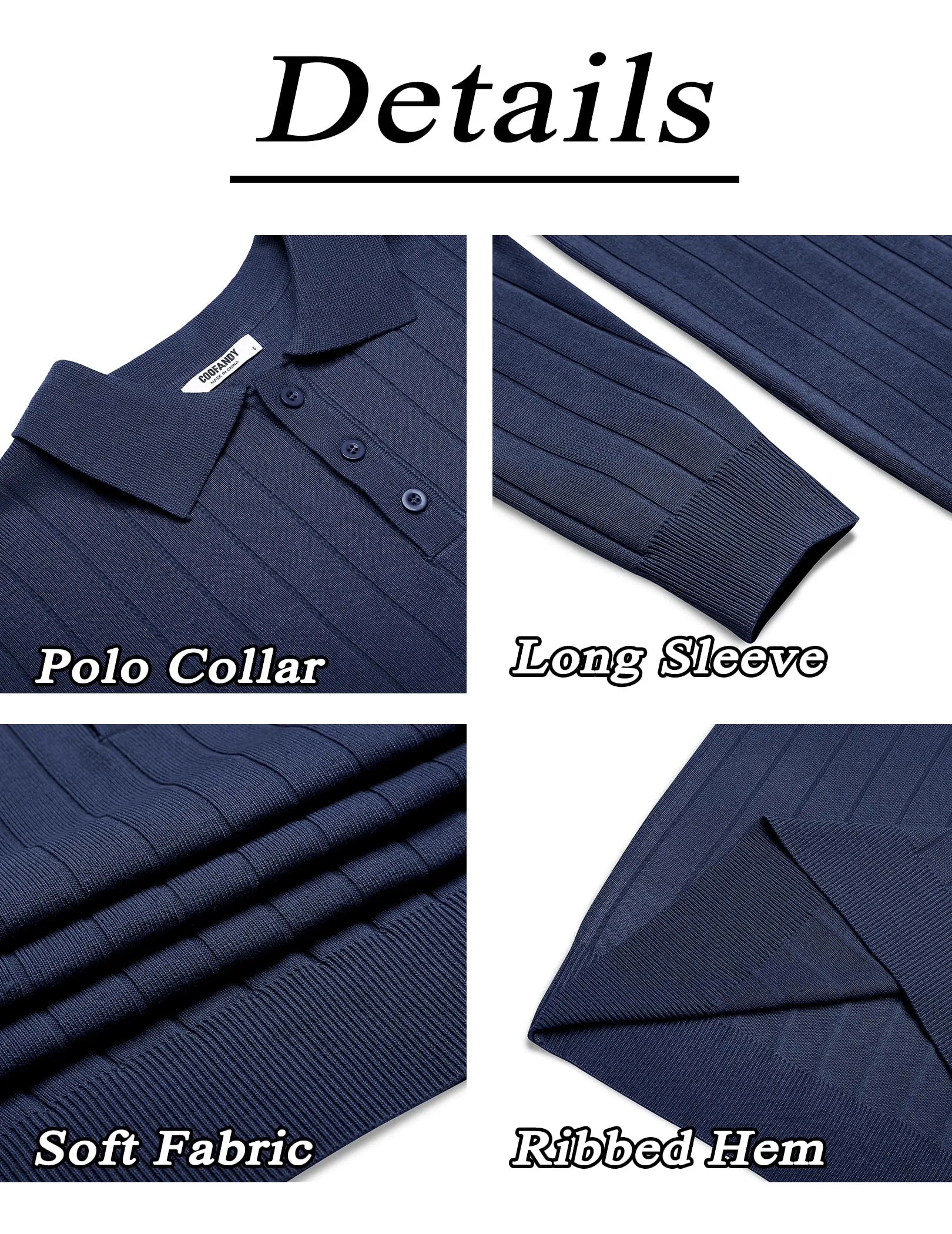 COOFANDY Mens Knit Polo Sweater Long Sleeve Polos Lightweight Casual Dress Pullover Sweaters