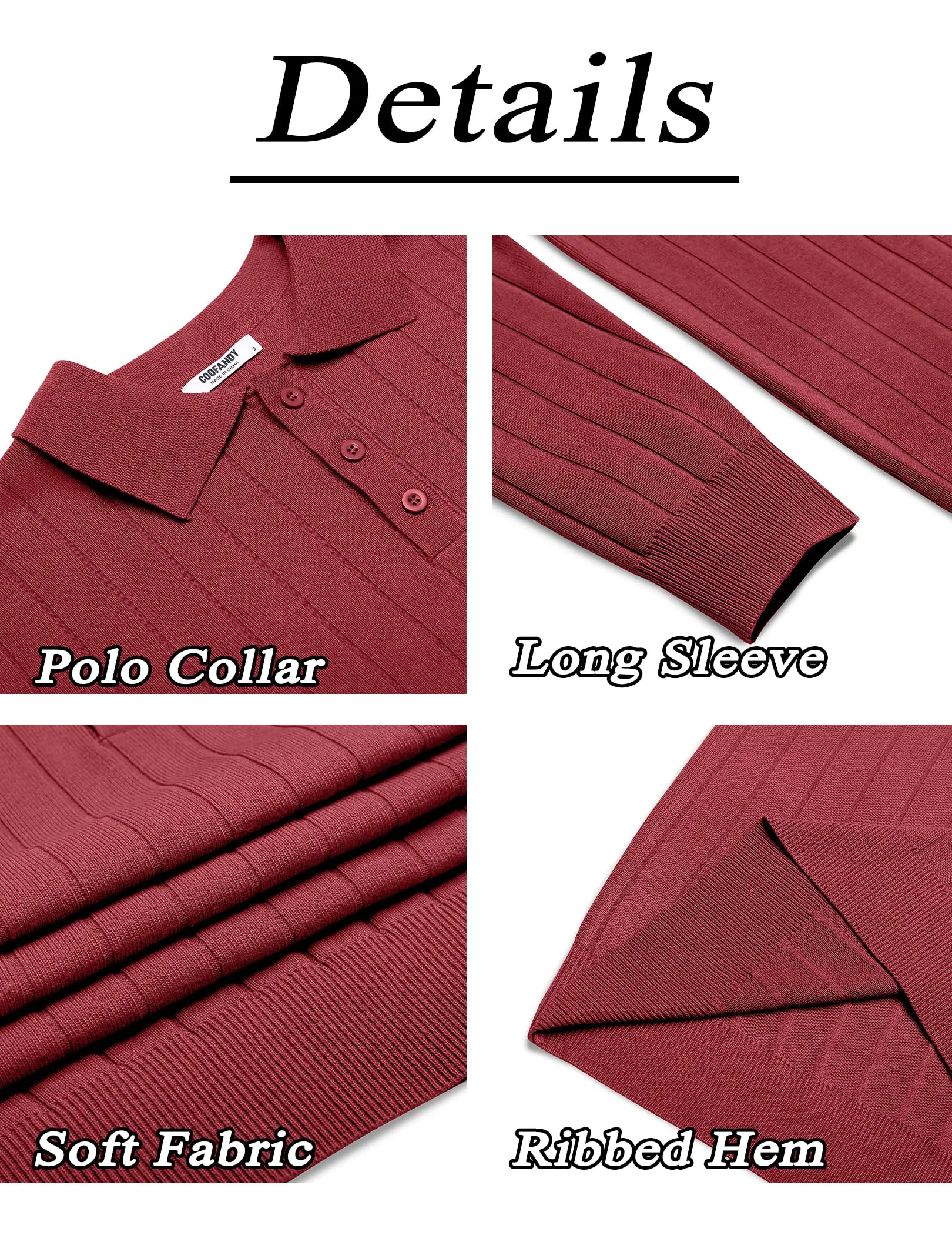 COOFANDY Mens Knit Polo Sweater Long Sleeve Polos Lightweight Casual Dress Pullover Sweaters