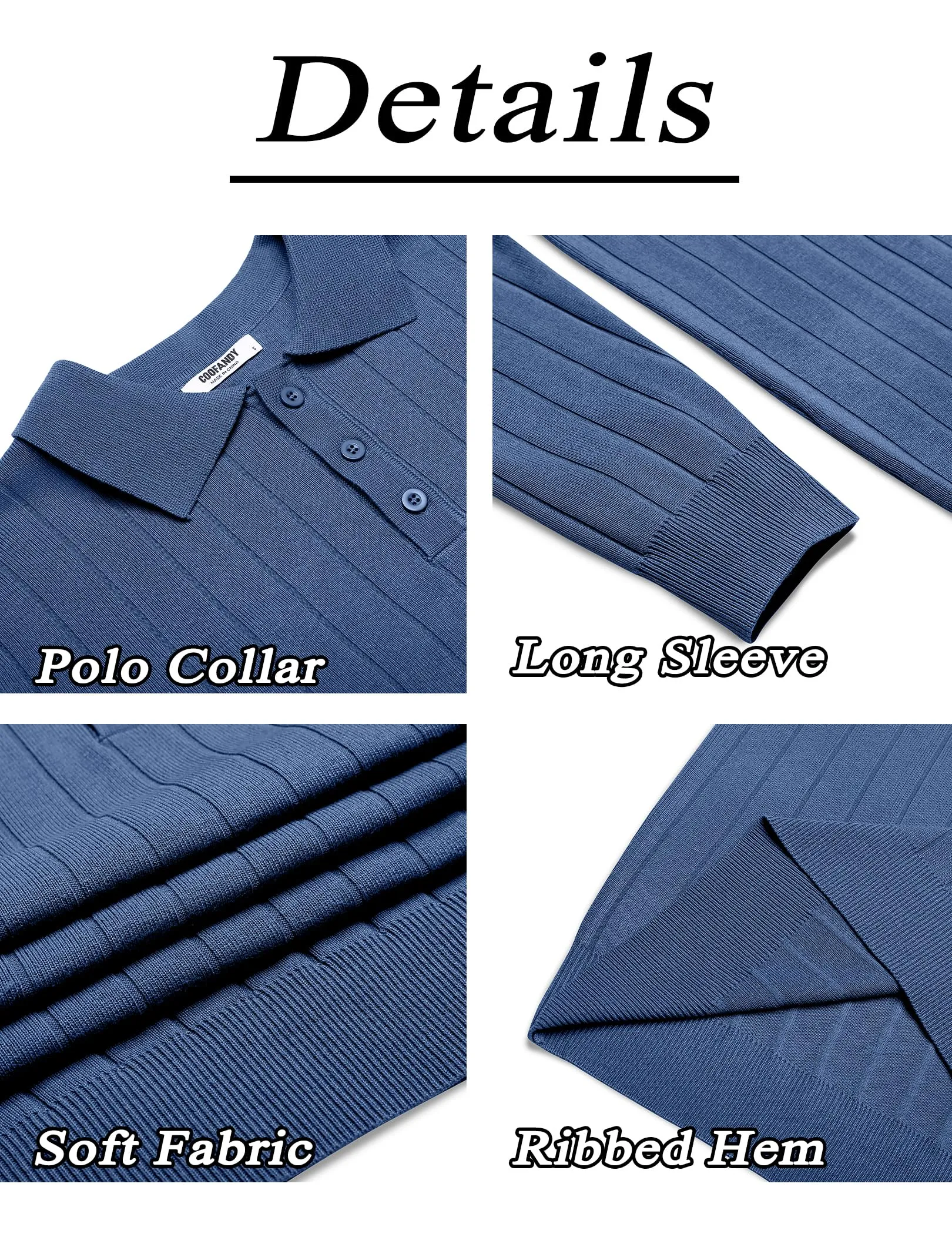 COOFANDY Mens Knit Polo Sweater Long Sleeve Polos Lightweight Casual Dress Pullover Sweaters