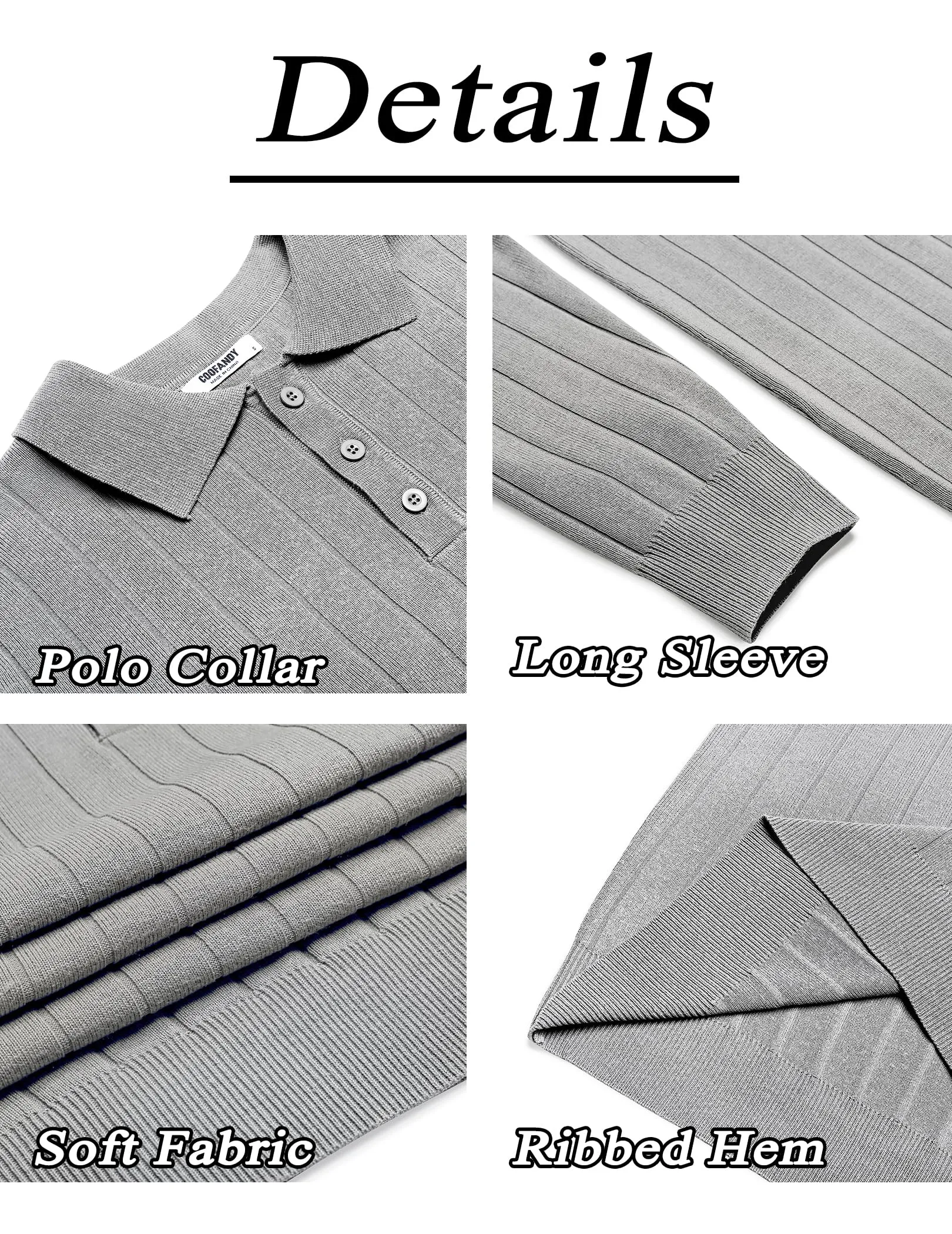 COOFANDY Mens Knit Polo Sweater Long Sleeve Polos Lightweight Casual Dress Pullover Sweaters