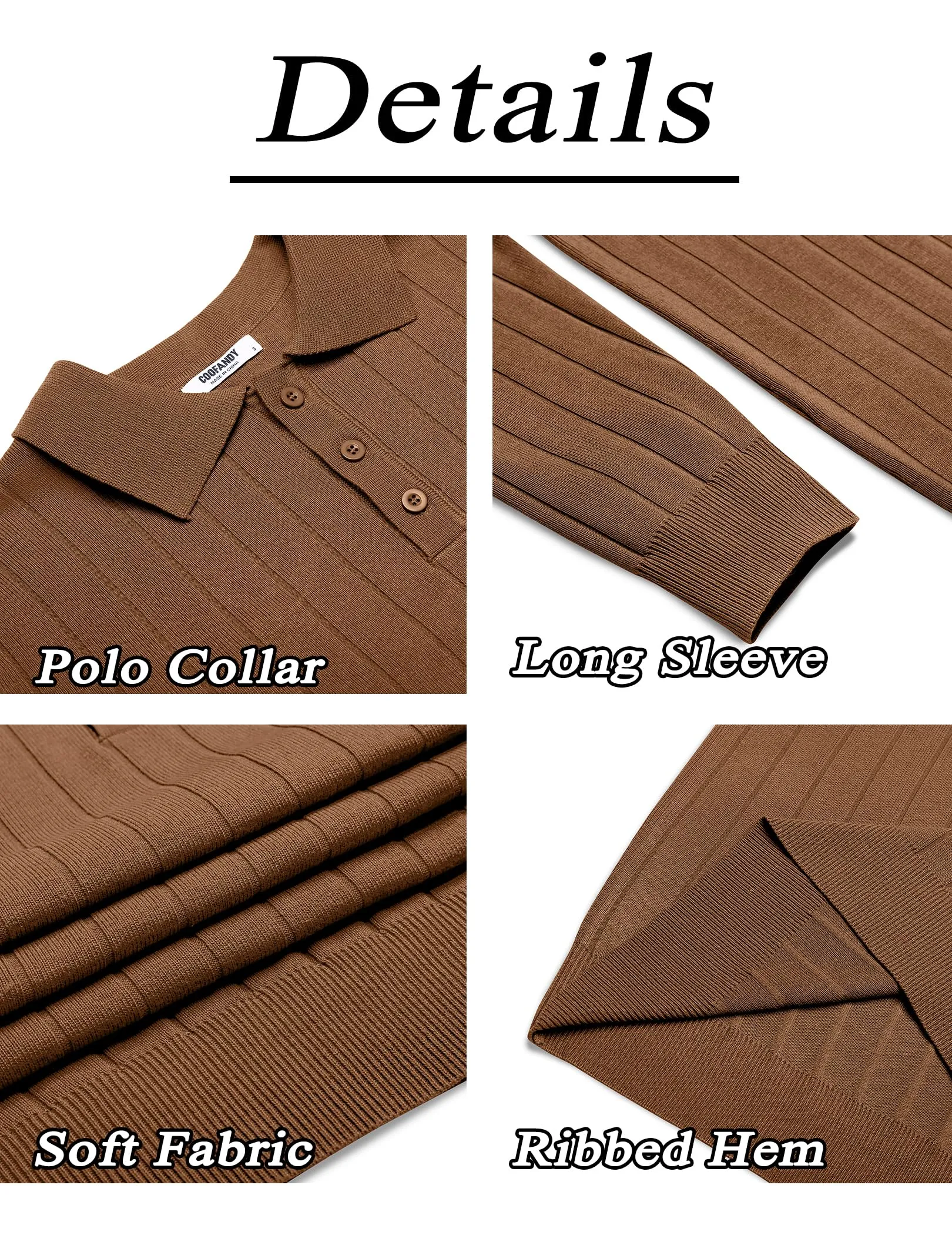 COOFANDY Mens Knit Polo Sweater Long Sleeve Polos Lightweight Casual Dress Pullover Sweaters