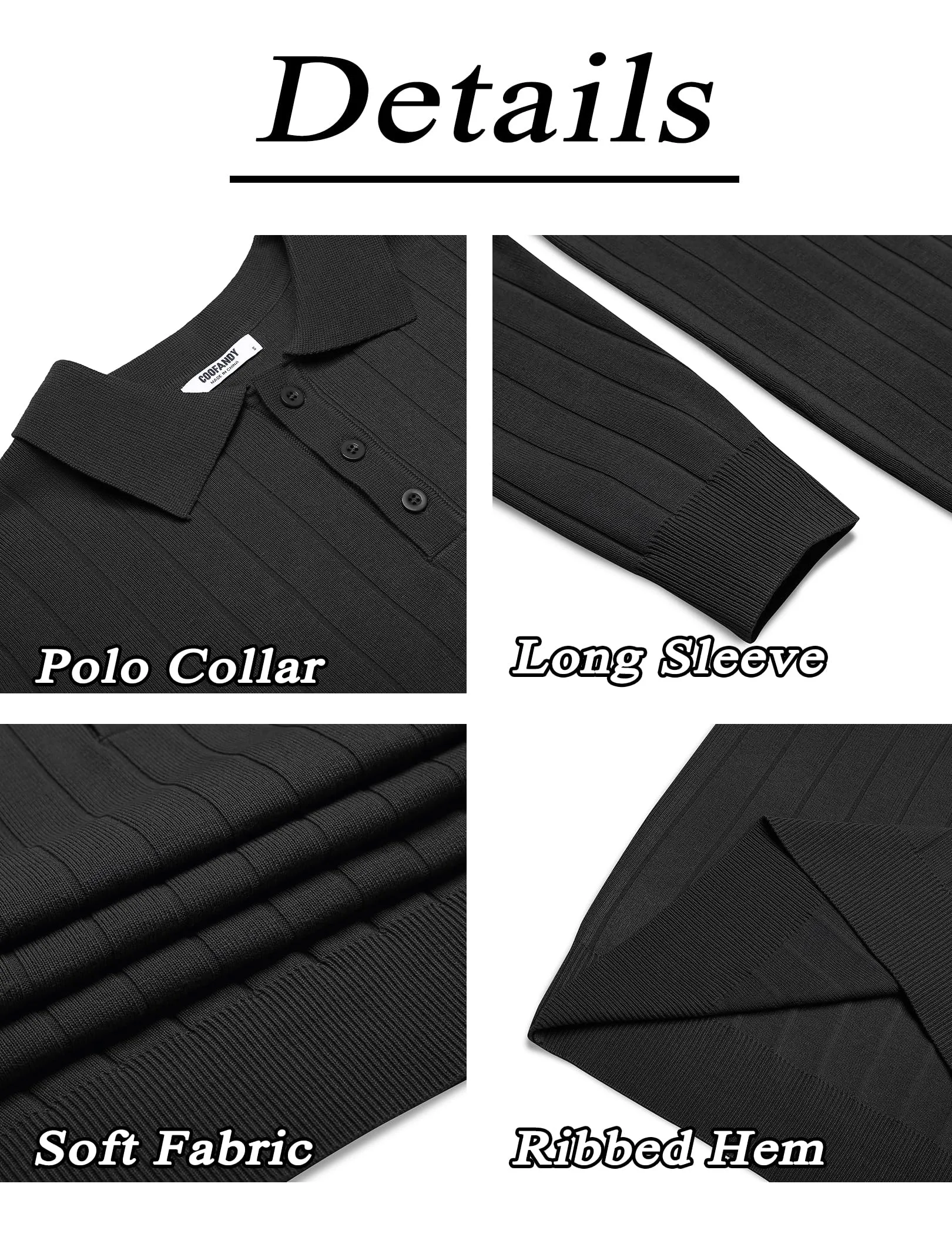 COOFANDY Mens Knit Polo Sweater Long Sleeve Polos Lightweight Casual Dress Pullover Sweaters