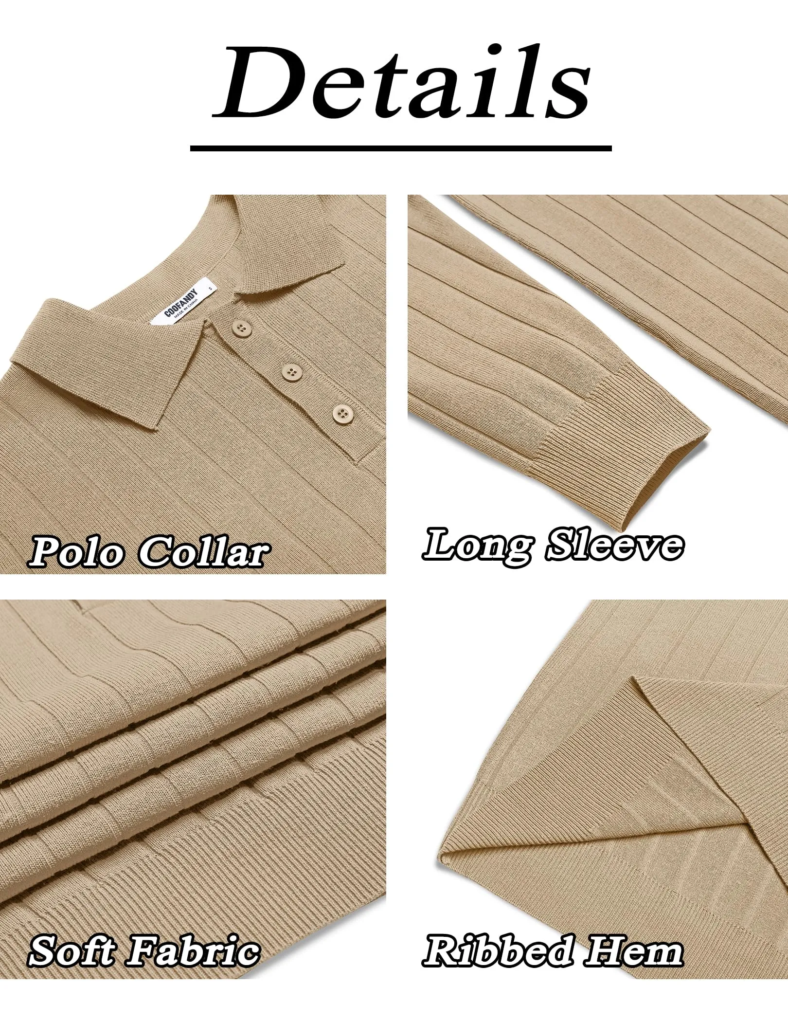 COOFANDY Mens Knit Polo Sweater Long Sleeve Polos Lightweight Casual Dress Pullover Sweaters