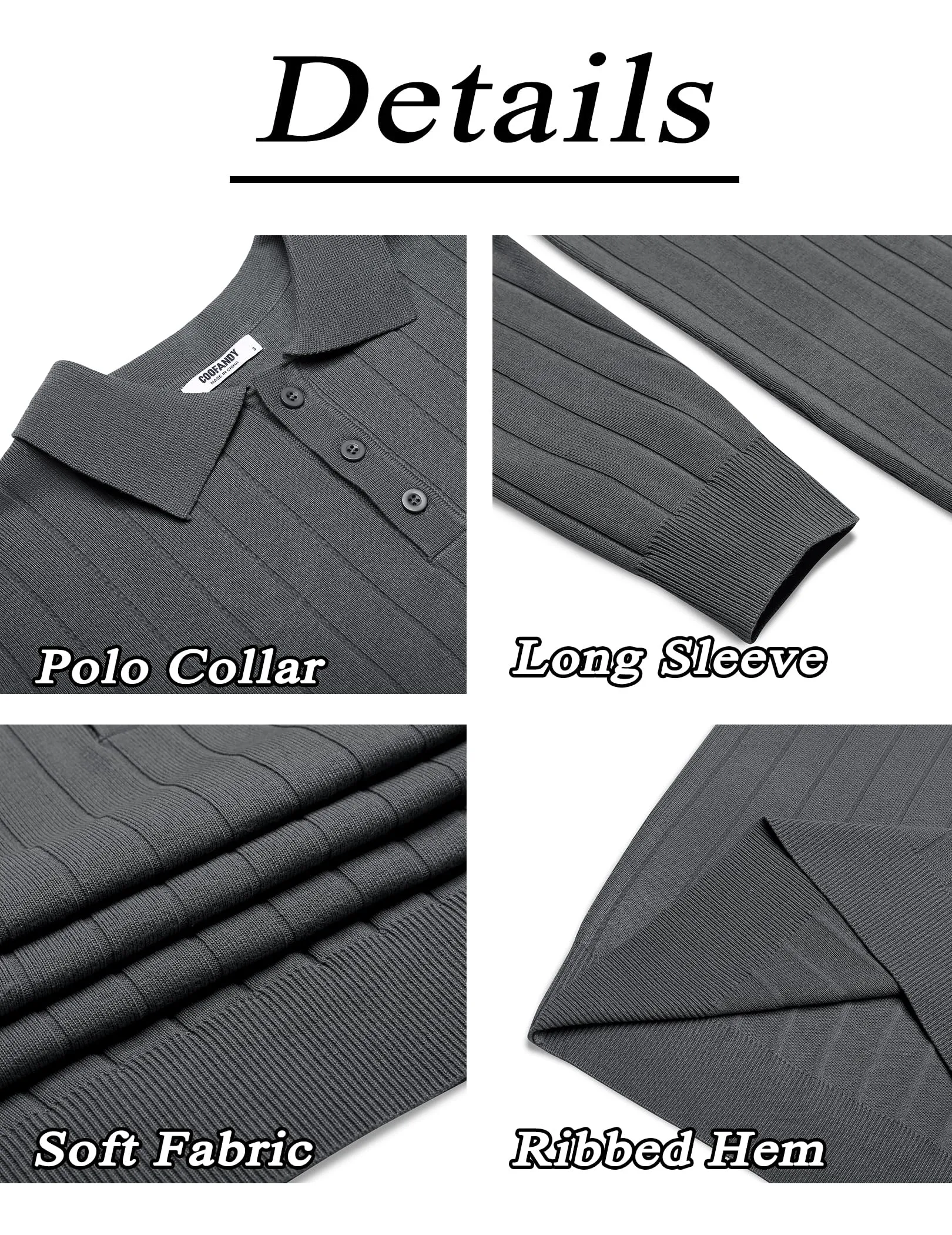 COOFANDY Mens Knit Polo Sweater Long Sleeve Polos Lightweight Casual Dress Pullover Sweaters