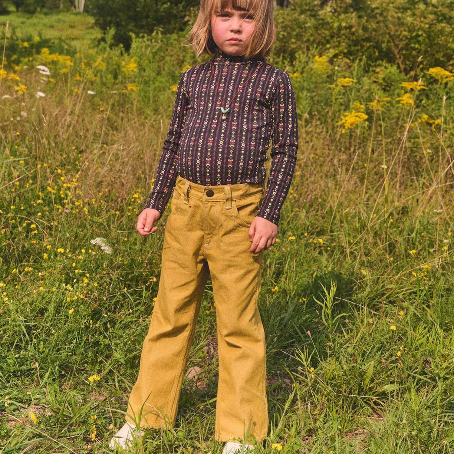 Cotton Slim Flared Jeans - Ochre Denim