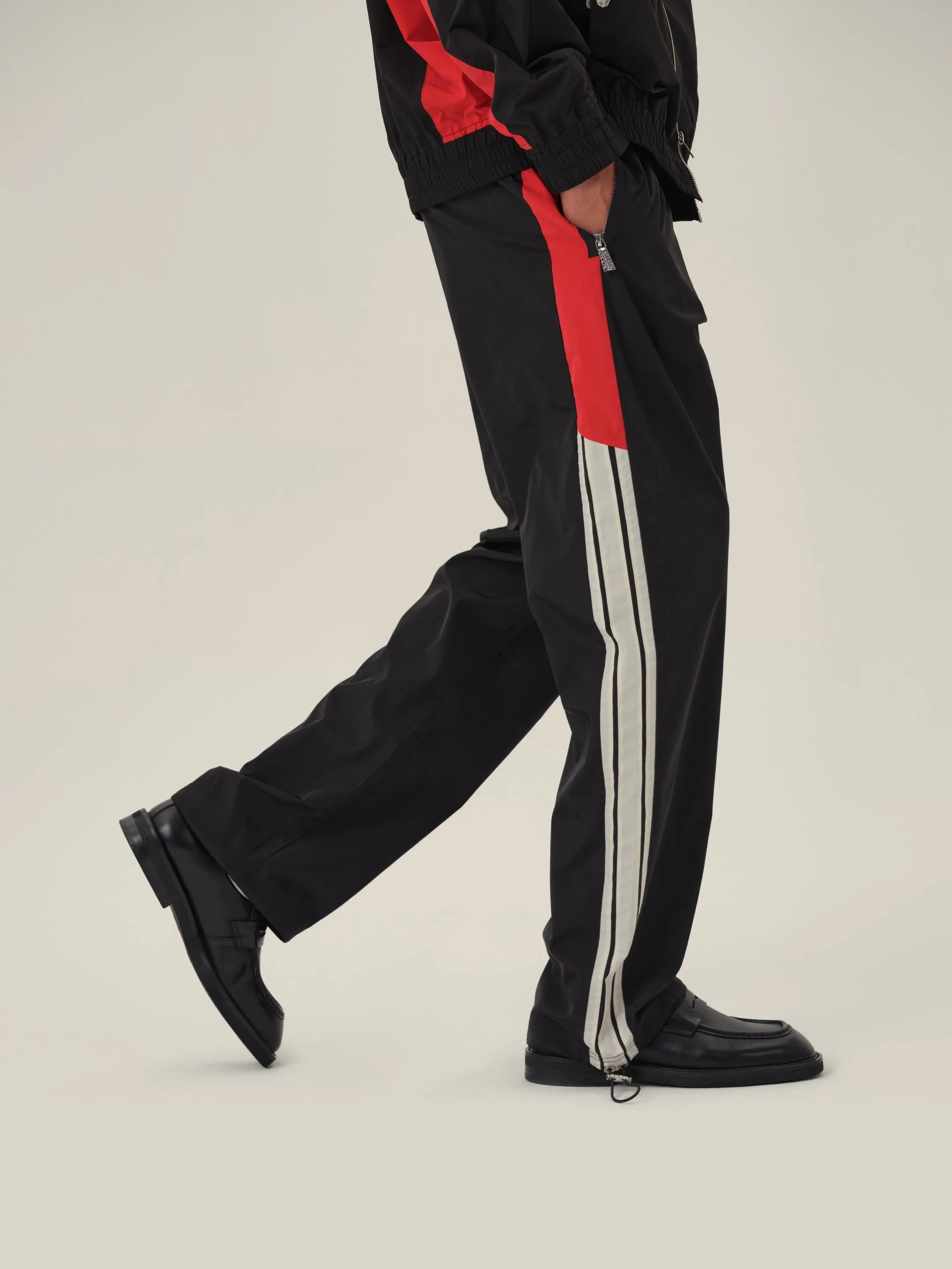 Cream White Black and Red Patchwork School Sweatpants