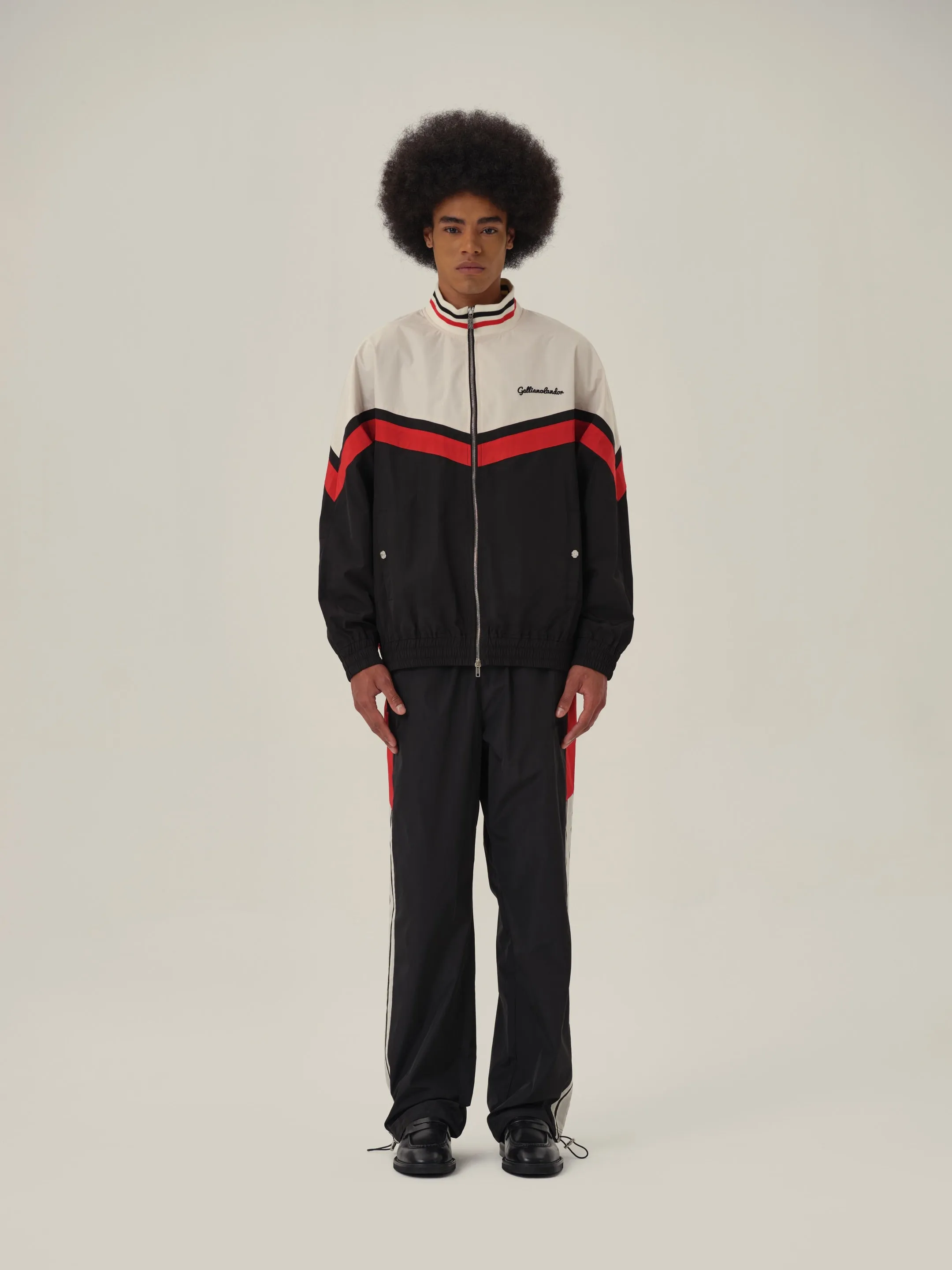 Cream White Black and Red Patchwork School Sweatpants