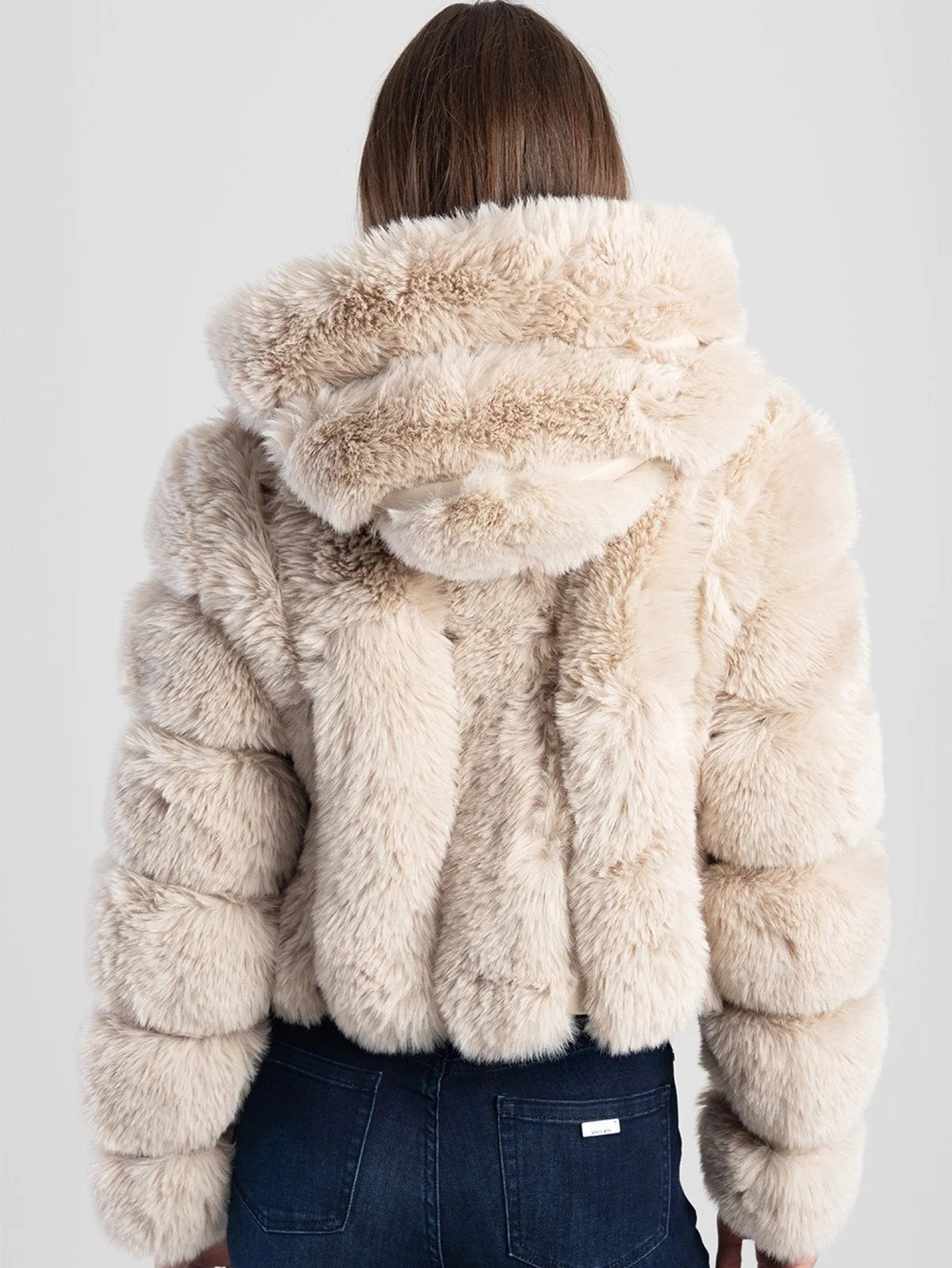 Crop Pu Jacket With Contrast Faux Fur Detailing - Mink