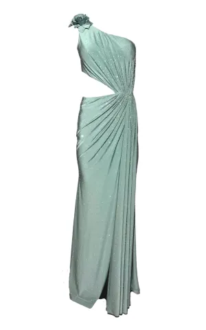 Crystal Embellished Cocktail Dress - Cutout Green