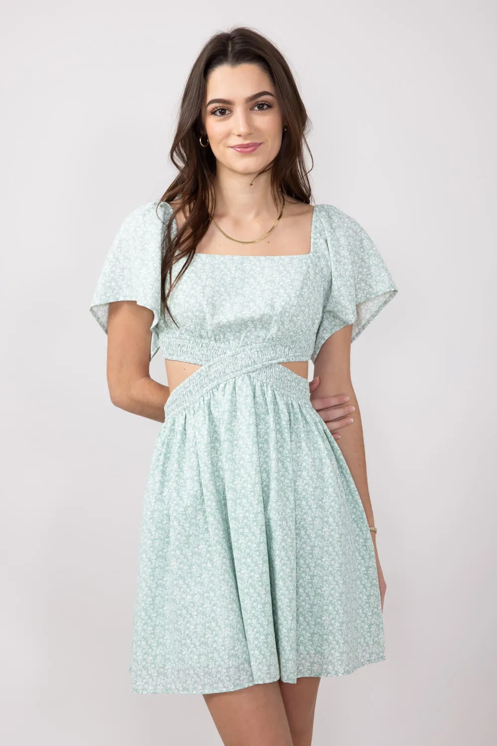 Cutout Floral Dress for Women in Sage | FD1014H-SAGEFLORAL