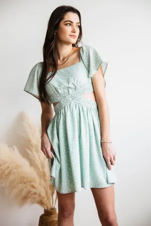 Cutout Floral Dress for Women in Sage | FD1014H-SAGEFLORAL