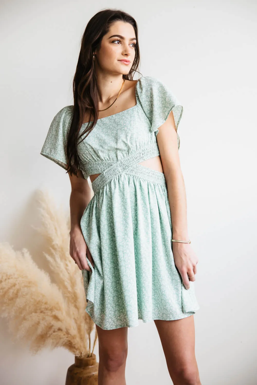 Cutout Floral Dress for Women in Sage | FD1014H-SAGEFLORAL