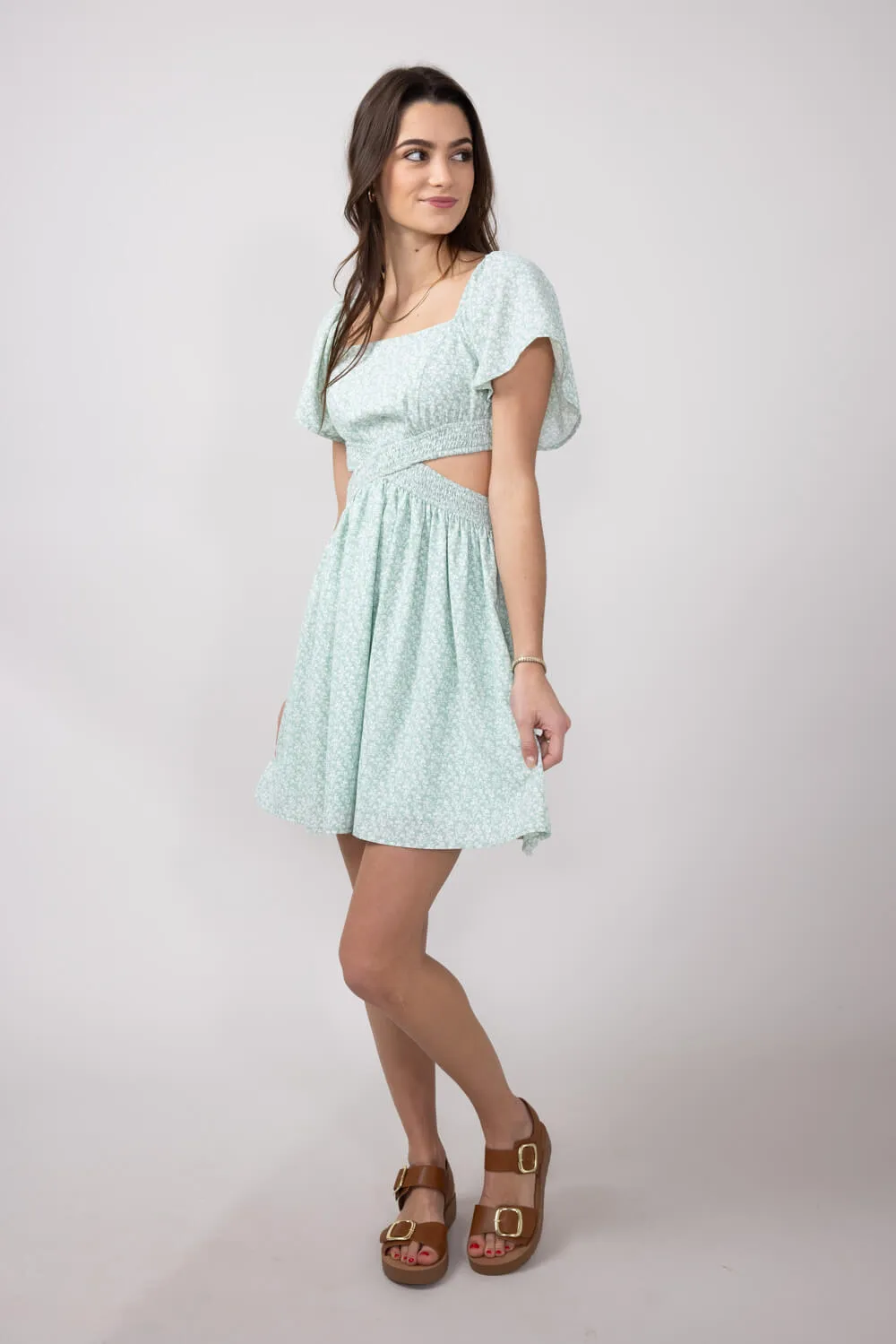 Cutout Floral Dress for Women in Sage | FD1014H-SAGEFLORAL