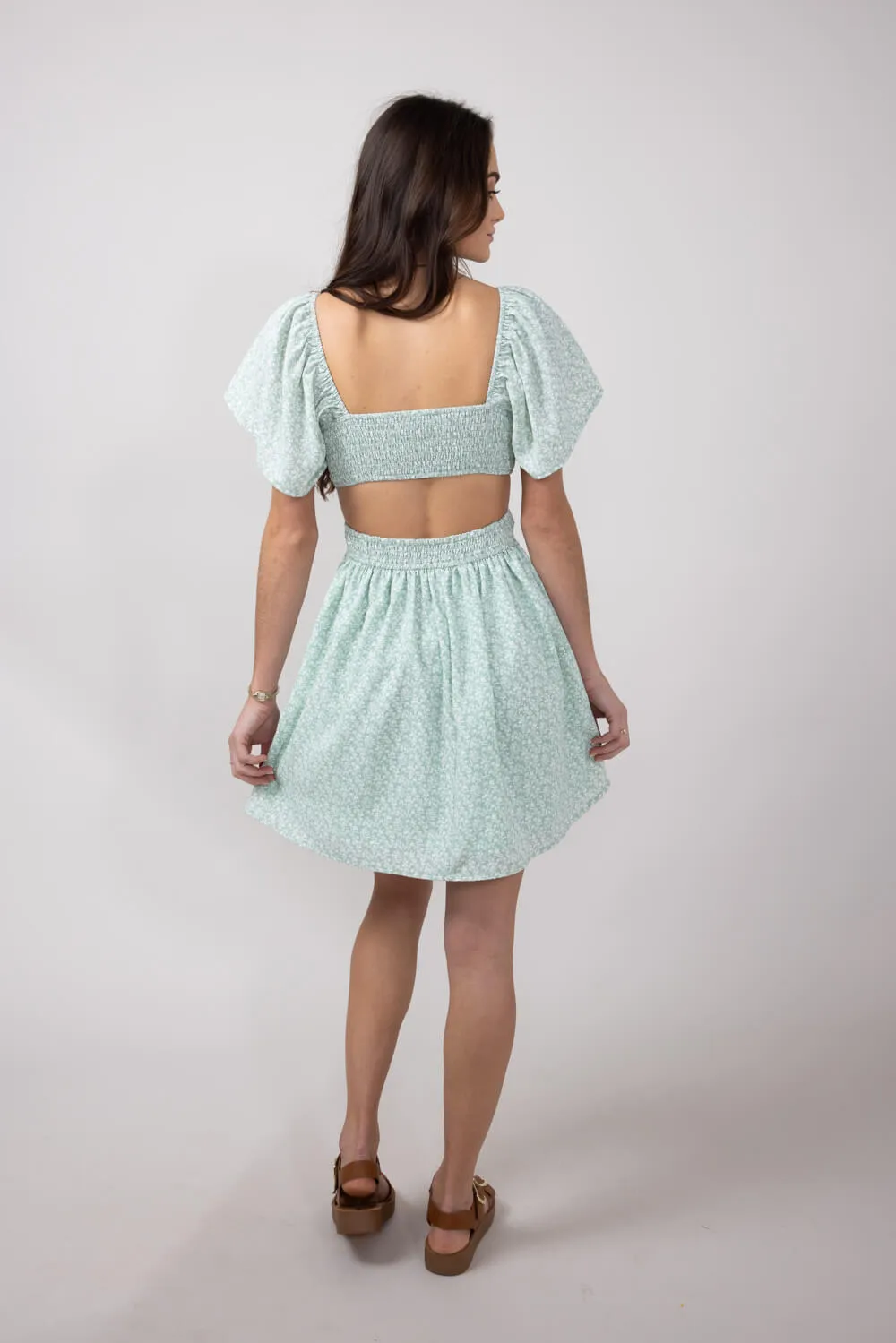 Cutout Floral Dress for Women in Sage | FD1014H-SAGEFLORAL