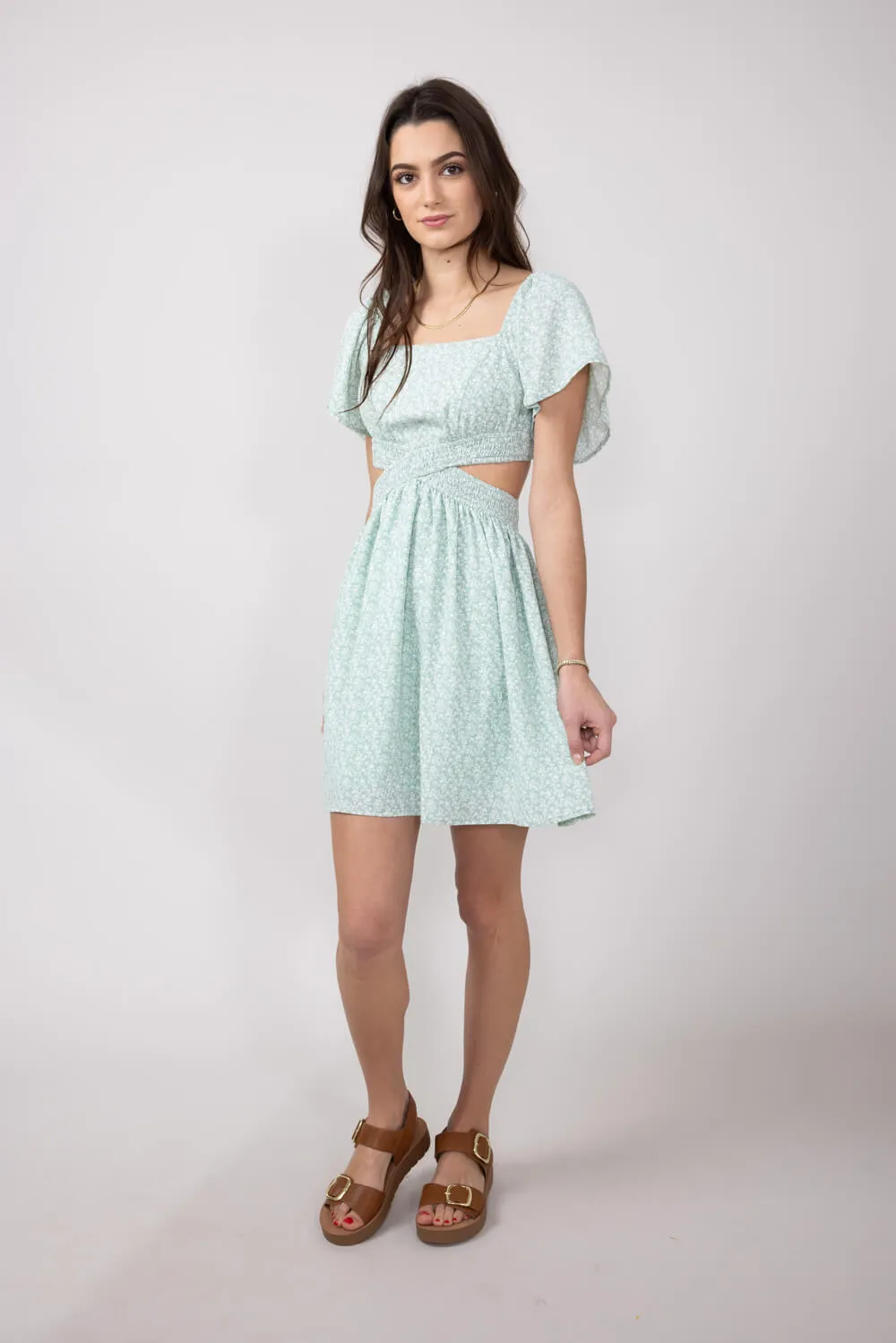 Cutout Floral Dress for Women in Sage | FD1014H-SAGEFLORAL