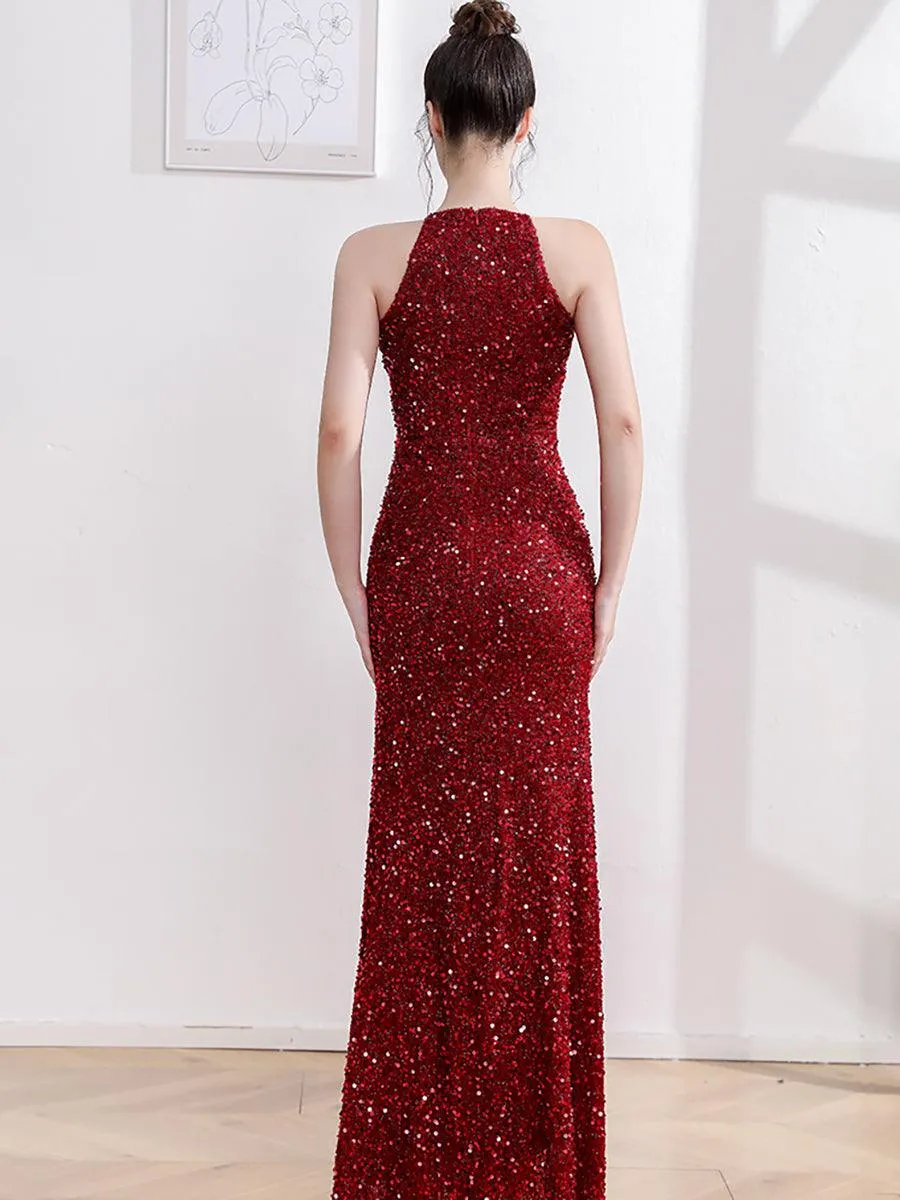 Cutout Glitter Cold Shoulder Split Prom Dress MCC1242