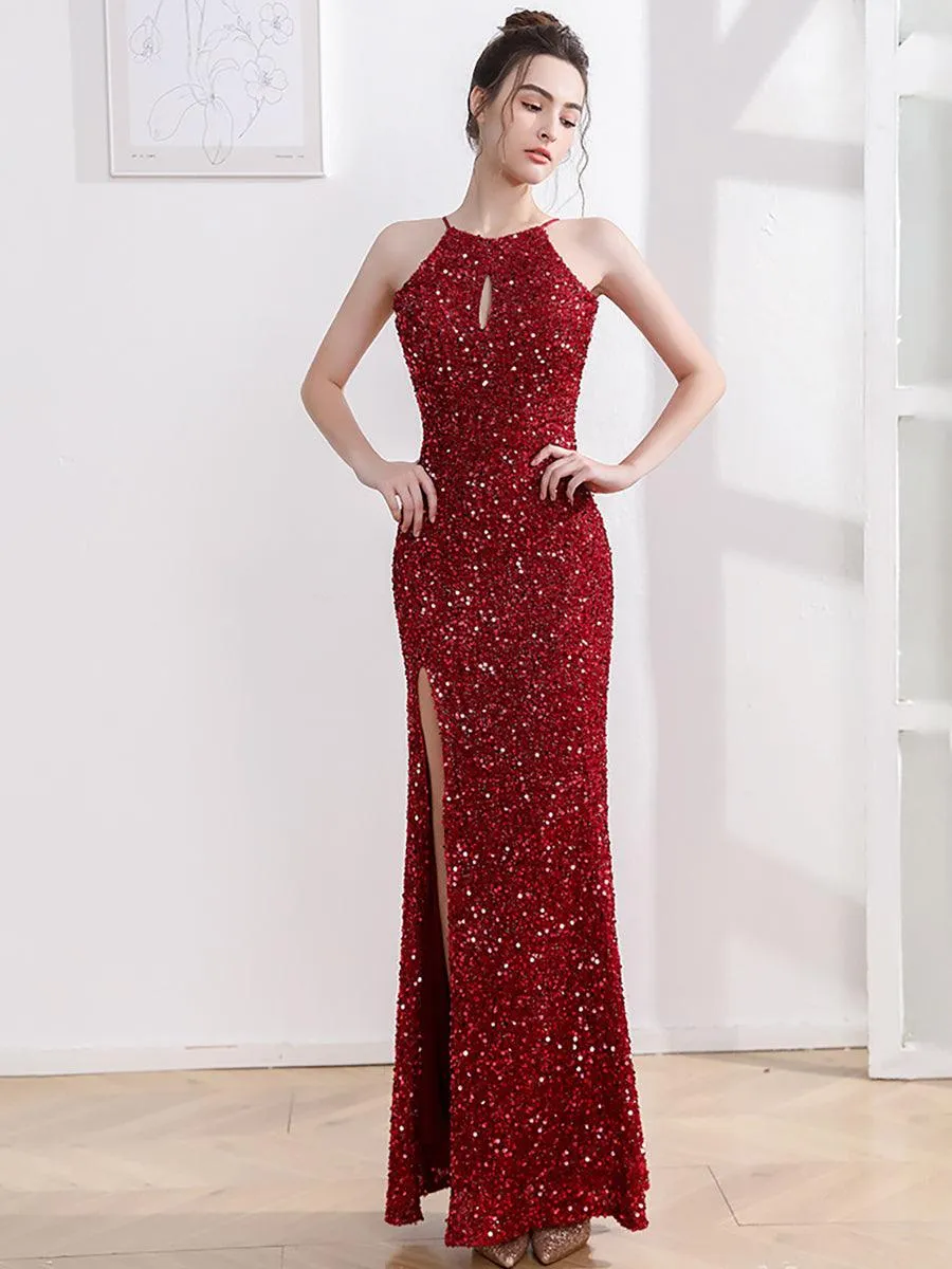 Cutout Glitter Cold Shoulder Split Prom Dress MCC1242