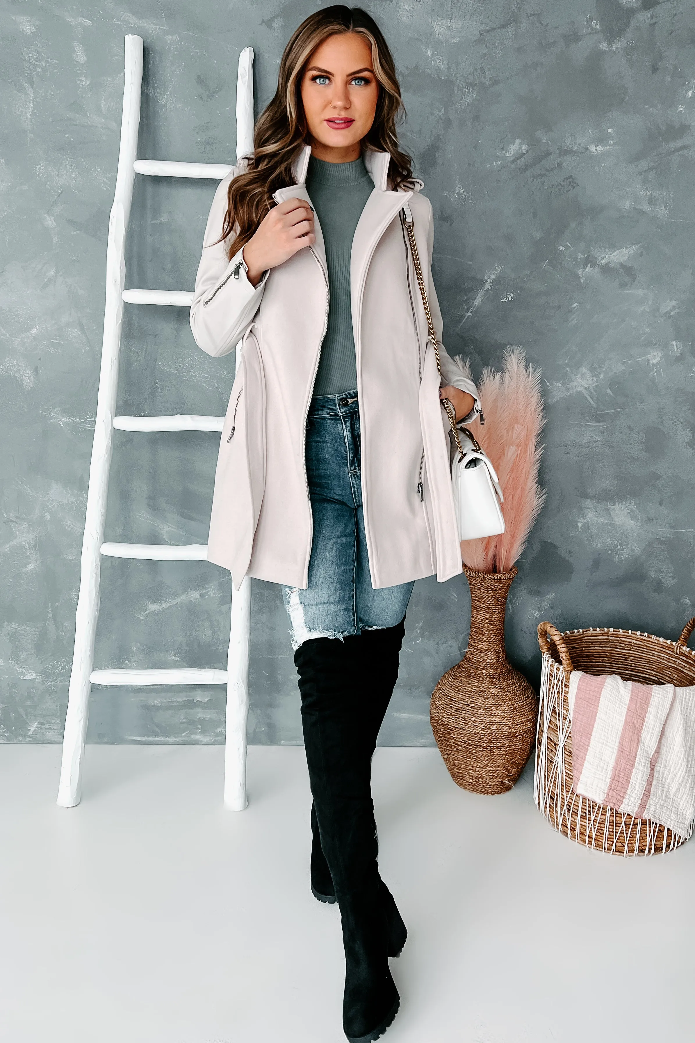 Dangerous Feelings Belted Vegan Leather Coat (Cream)