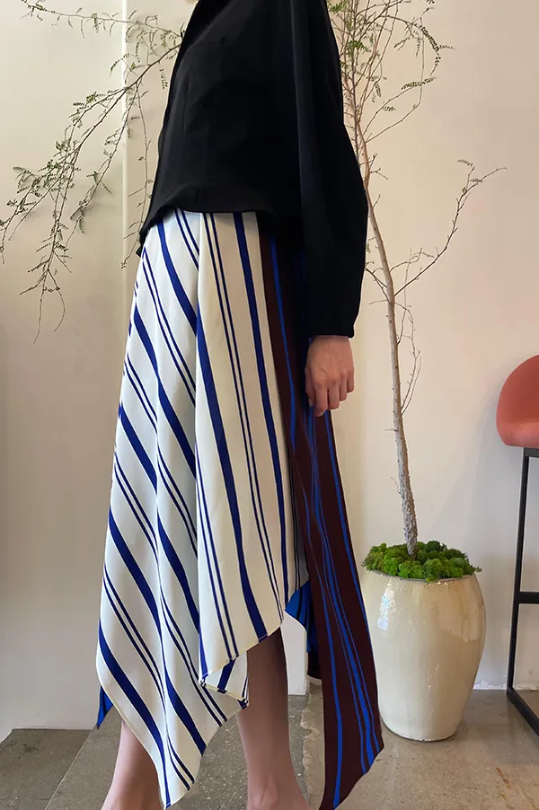 Danuwa Layered Sleeveless Dress in Blue Vanilla Marrone Stripes