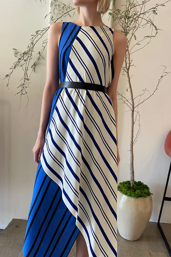 Danuwa Layered Sleeveless Dress in Blue Vanilla Marrone Stripes