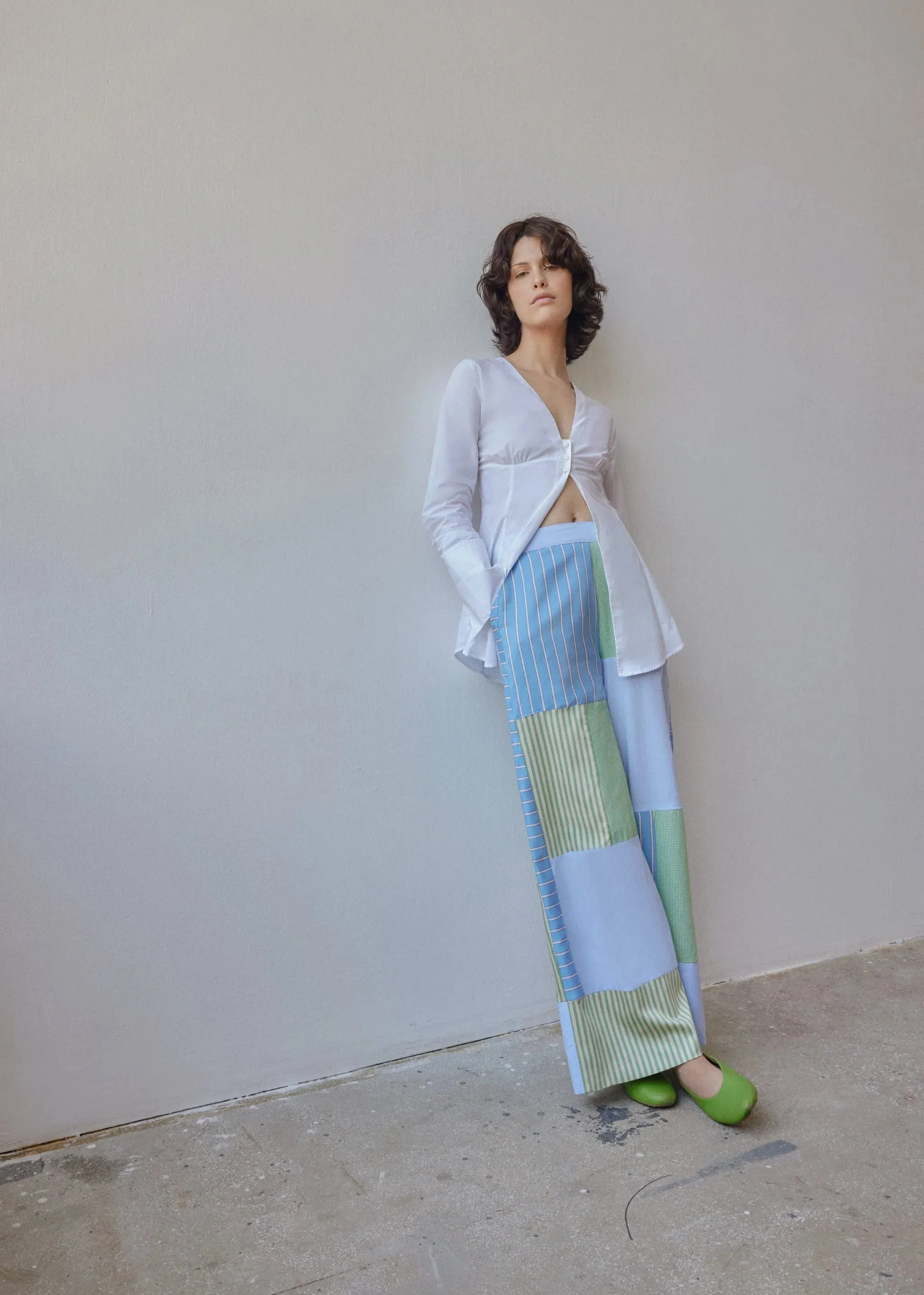darcy pants in blue patchwork