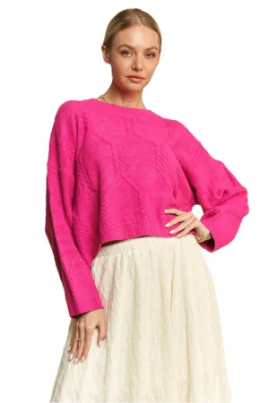 Davi & Dani Diamond Cable Pattern Drop Shoulder Sweater