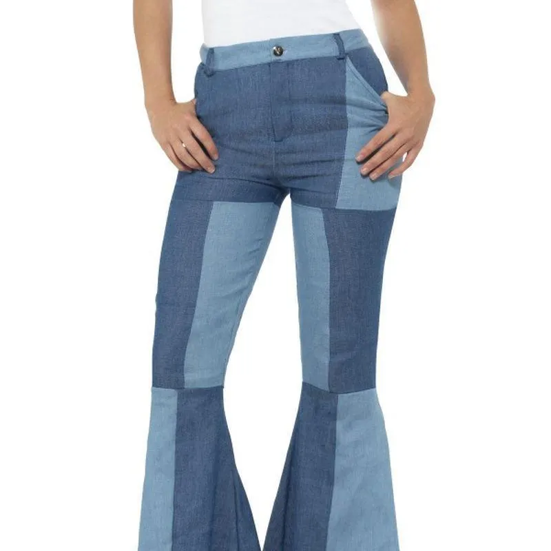 Deluxe Flared Trousers Ladies Adult Blue Womens