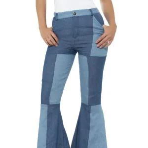 Deluxe Flared Trousers Ladies Adult Blue Womens
