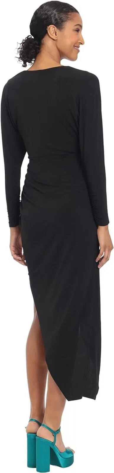 Donna Morgan Women's Long Sleeve Faux Wrap Asymmetric Hem Dress D8259M Black 8
