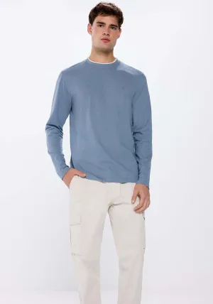 Double piqué long sleeve t-shirt - Blue