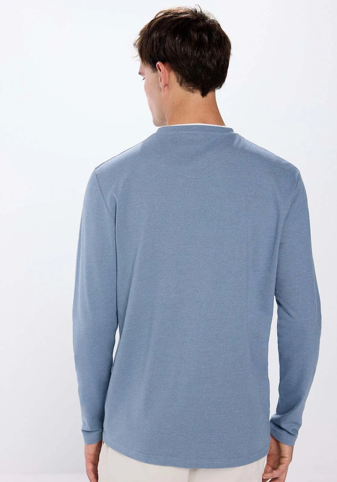 Double piqué long sleeve t-shirt - Blue