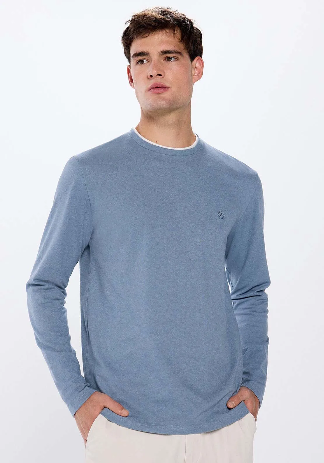 Double piqué long sleeve t-shirt - Blue