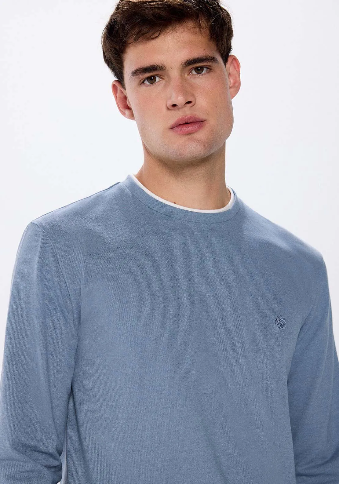 Double piqué long sleeve t-shirt - Blue