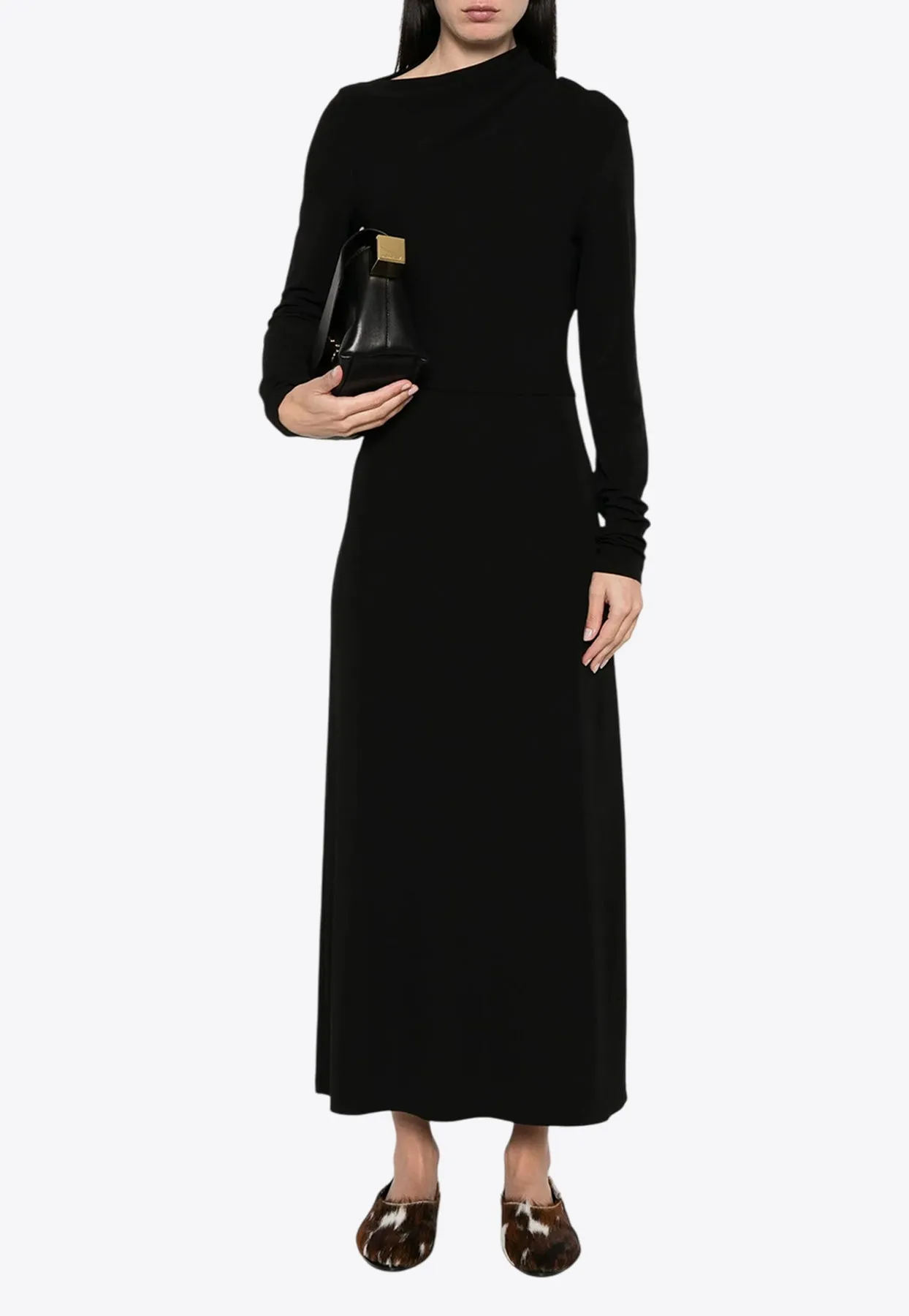 Draped Asymmetric Midi Dress