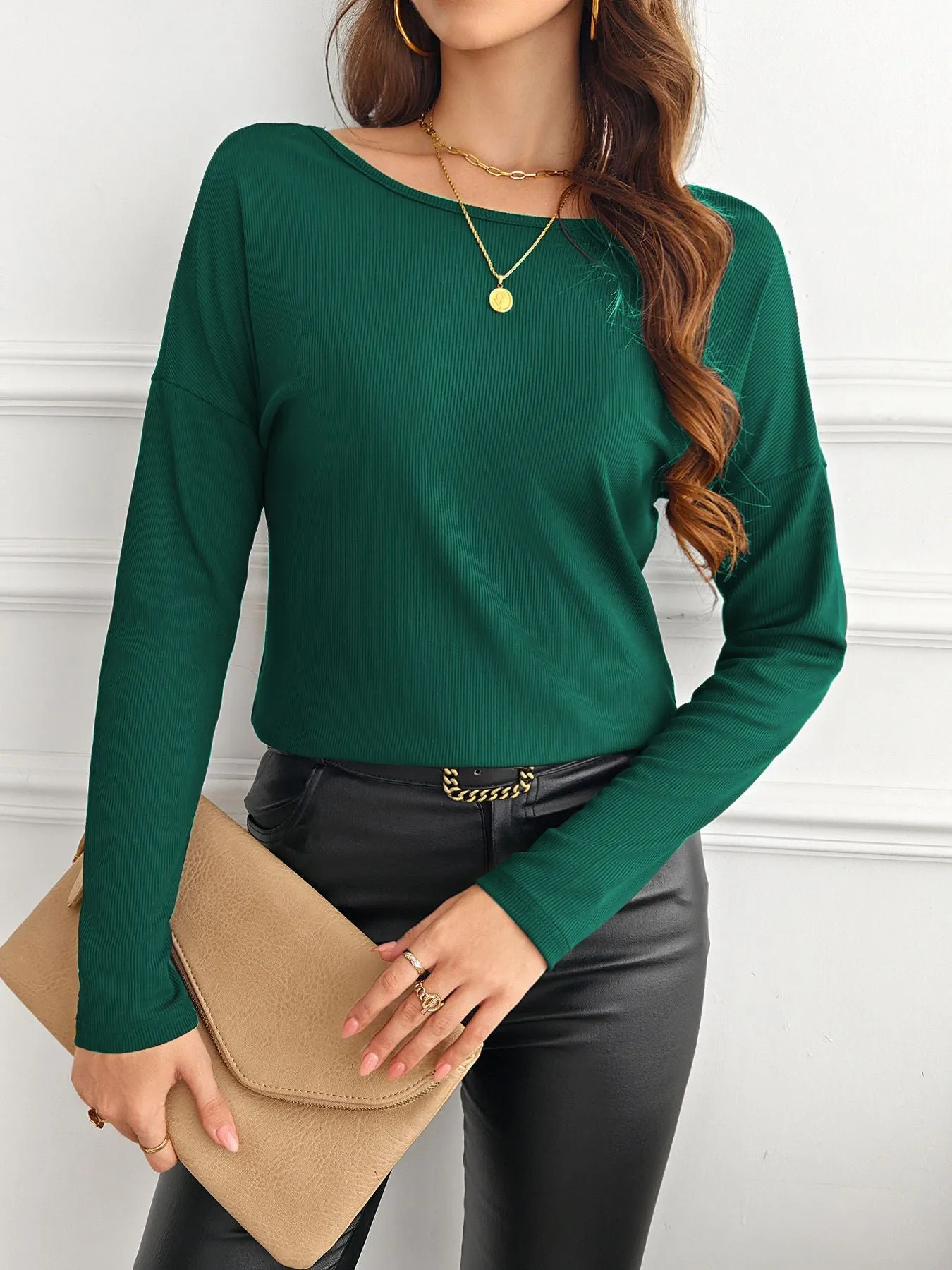 Effortlessly Elegant Ribbed Long Sleeve Top with Back Floral Patchwork