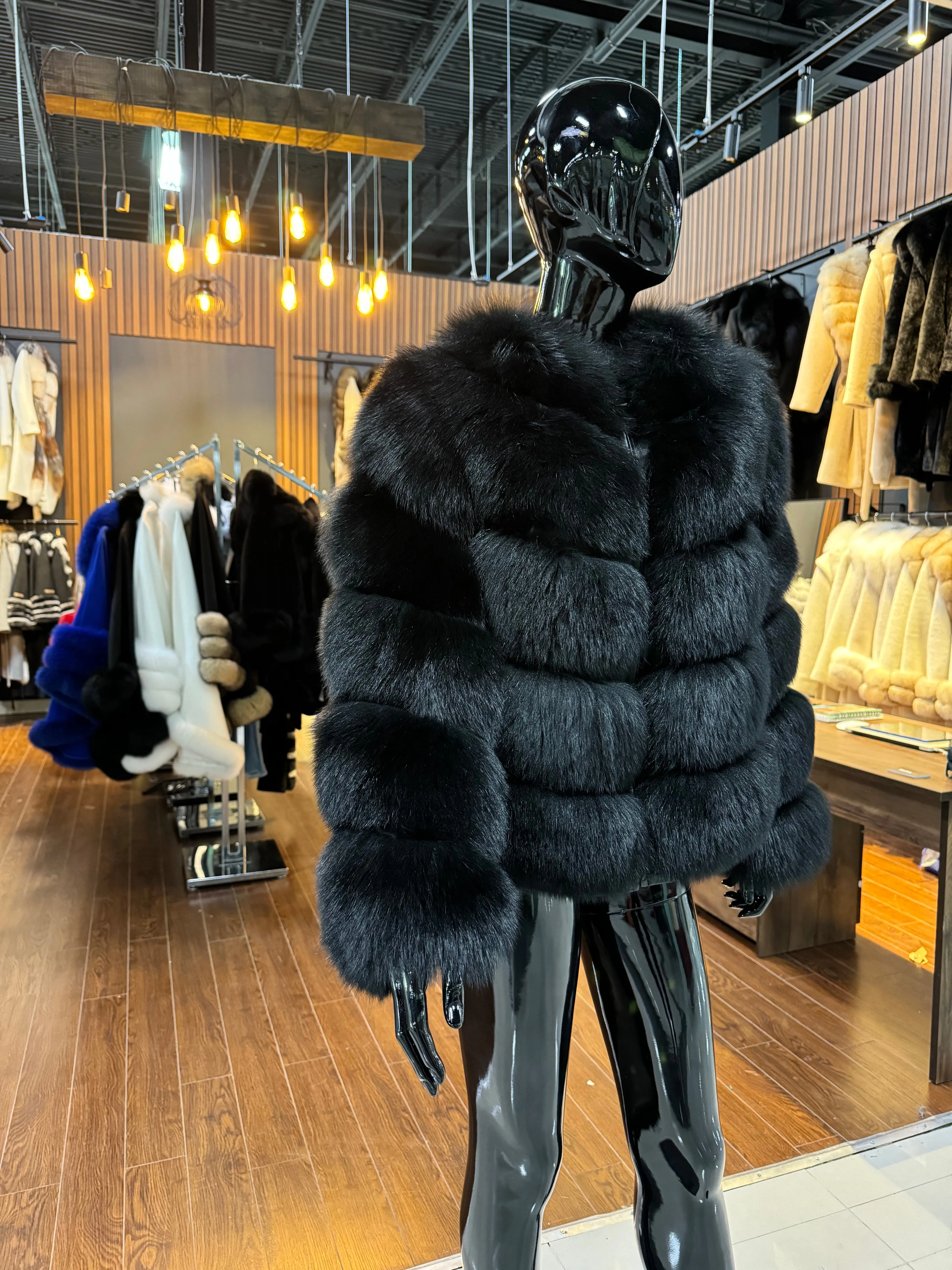 Elegant Black Fox Fur Jacket