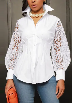 Elegant Lace Patchwork Long-Sleeved Shirt for Effortless Sophistication