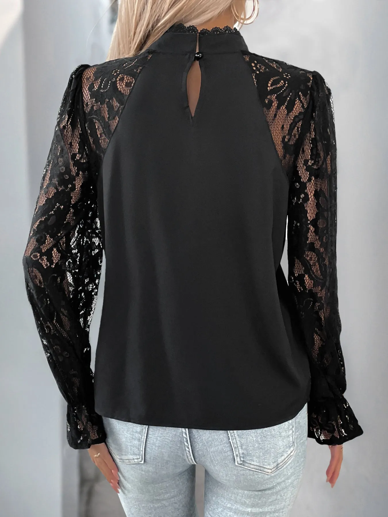 Elegant Sophistication Lace Patchwork Long-Sleeved Career Blouse