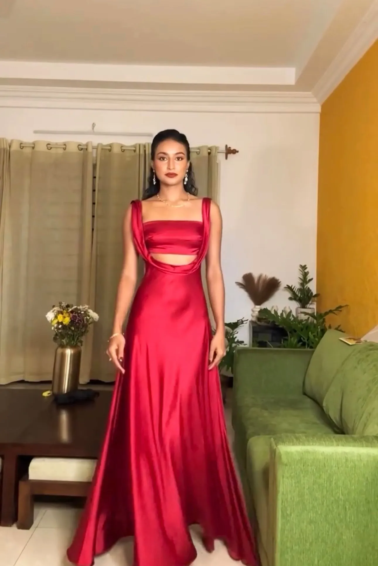 Ember grace- red satin maxi dress