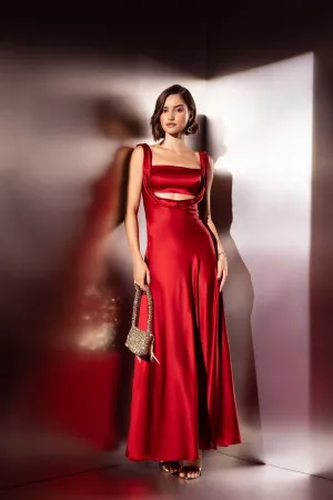 Ember grace- red satin maxi dress