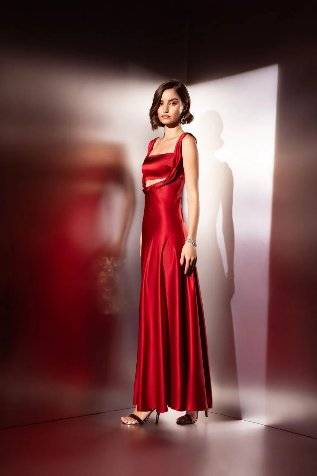 Ember grace- red satin maxi dress