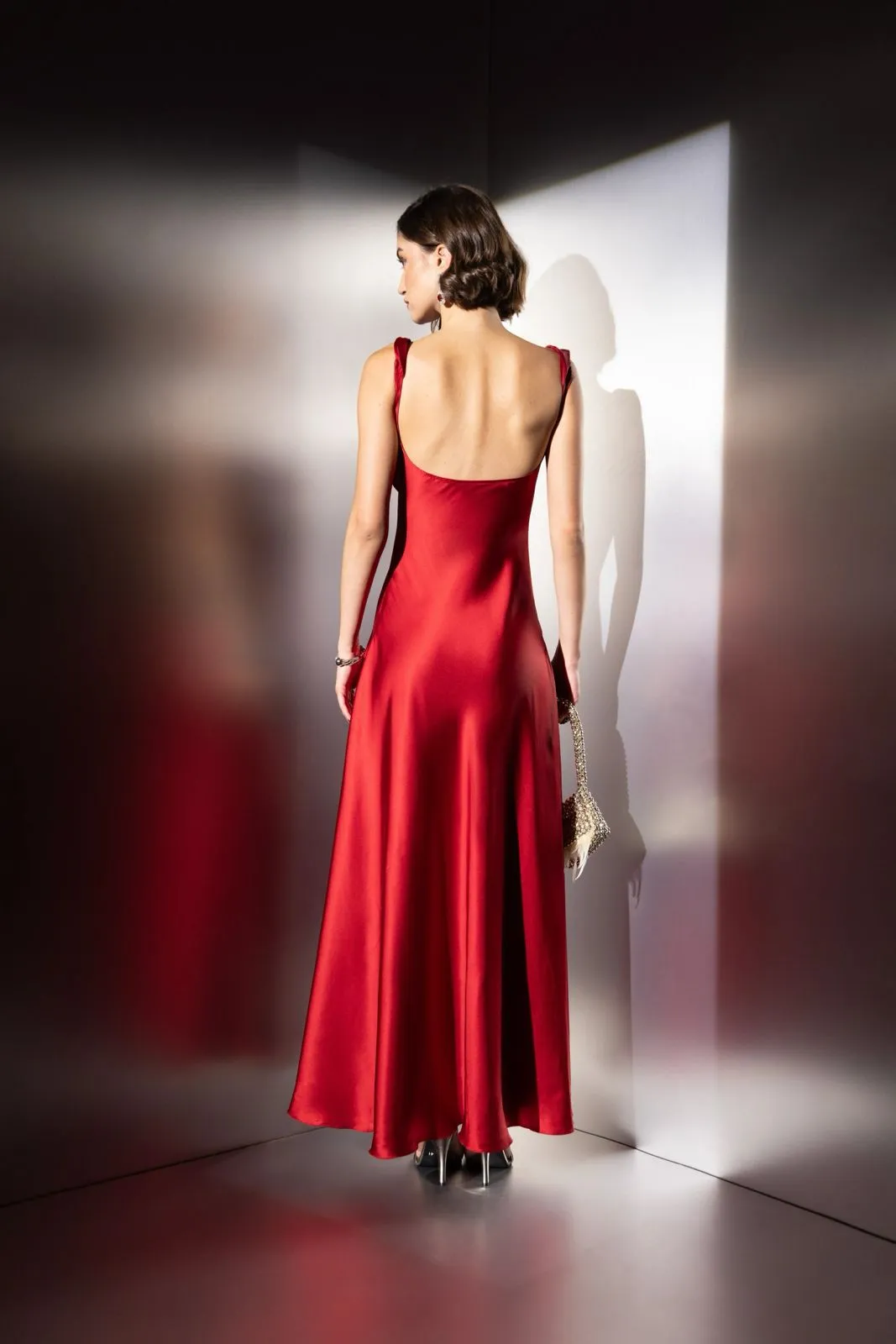Ember grace- red satin maxi dress