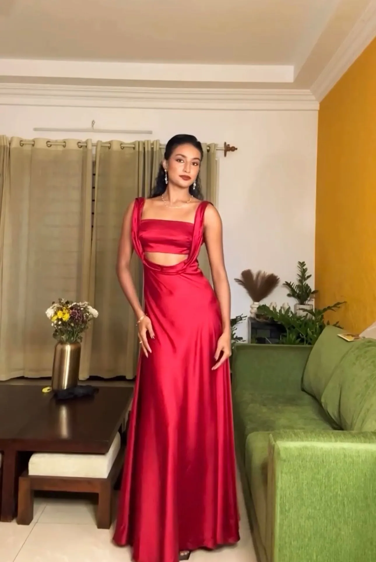 Ember grace- red satin maxi dress