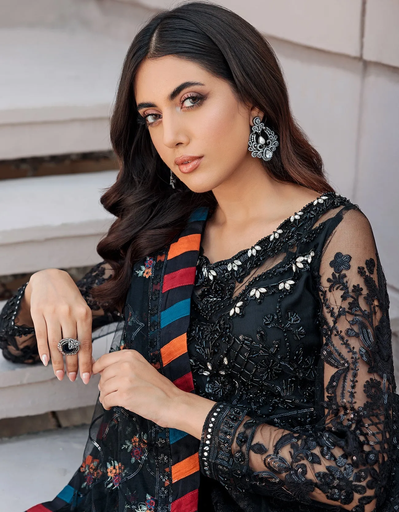 Embroidered Black Frock Suit Pakistani Party Dresses